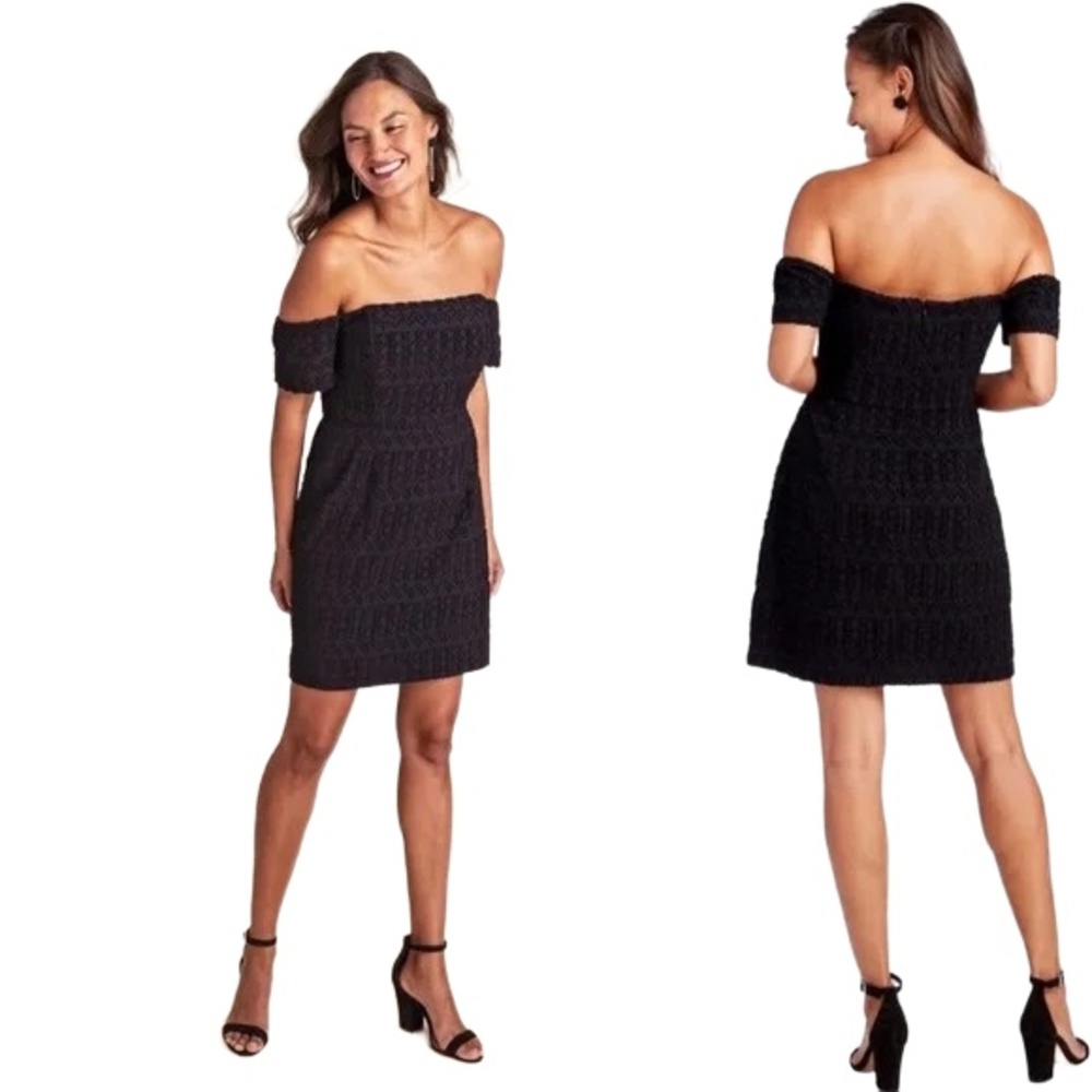 Vineyard Vines Womens Black Textured Cocktail Jacquard Eyelet Mini Dress Size 14